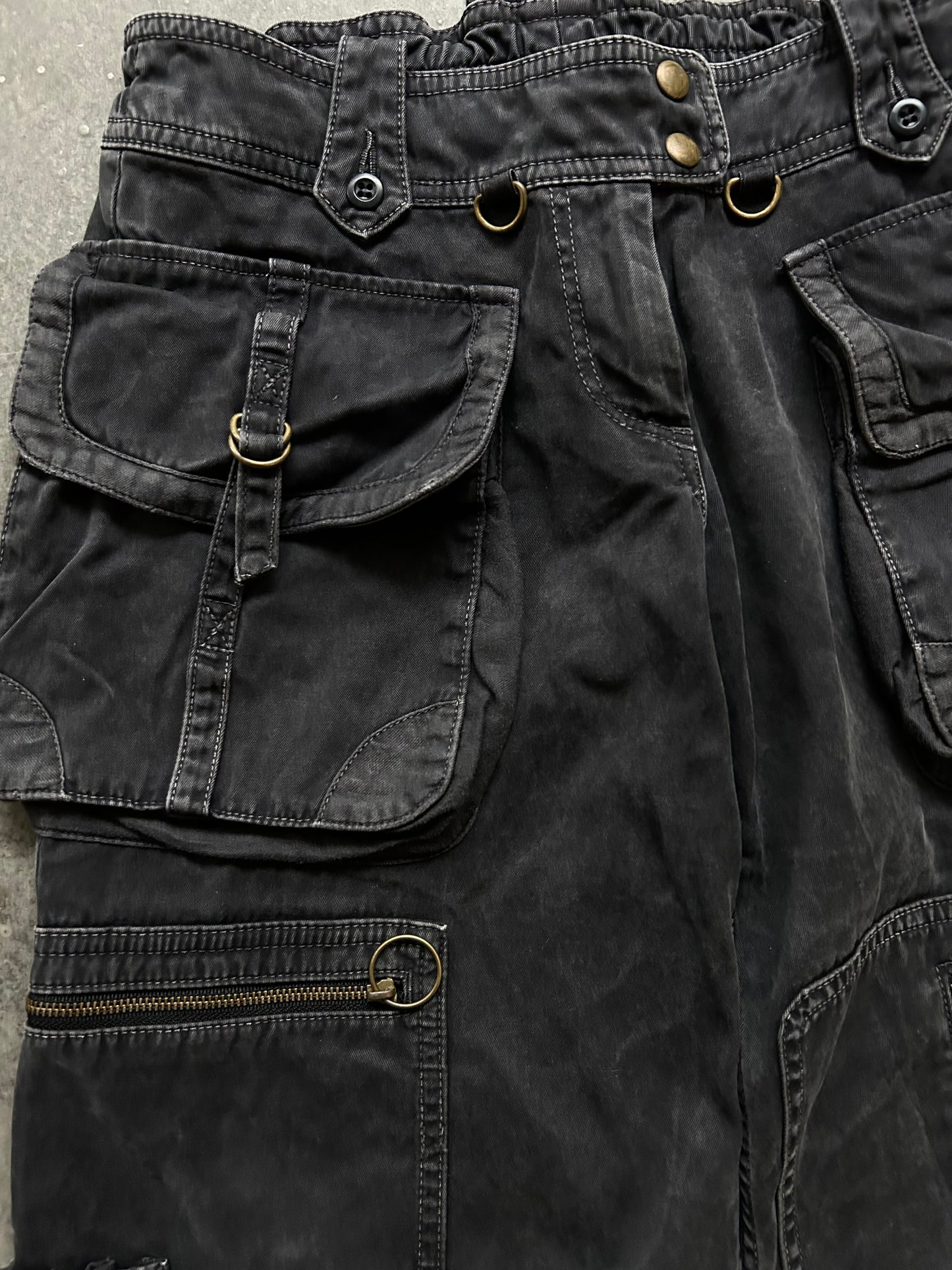 high-waisted cargo denim pants