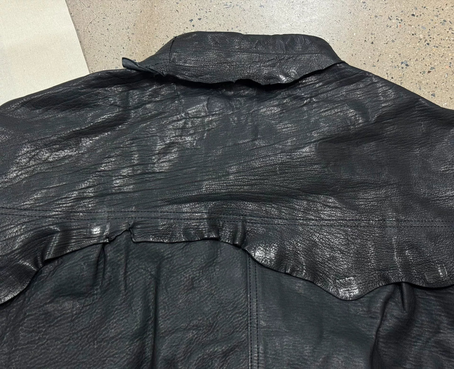 good karma leather shirt jacket in black