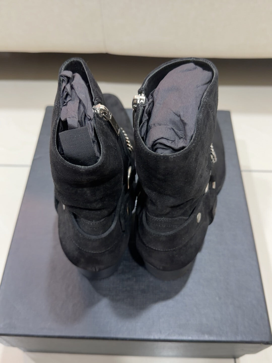 Saint Laurent Black Chain Chelsea Boots