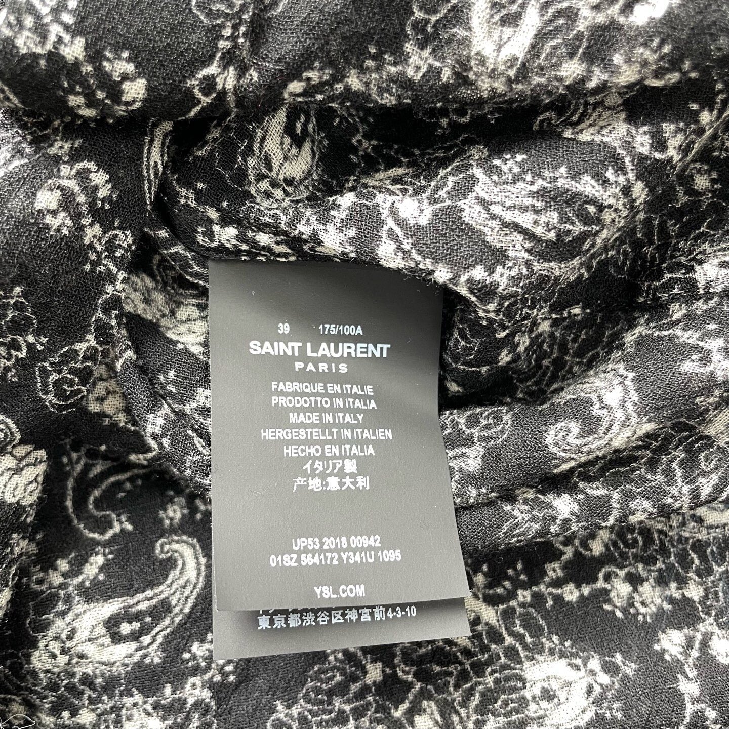 Saint Laurent 19SS Black White Wool Paisley Shirt