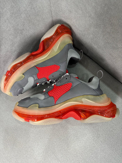 Balenciaga Triple S Gray Red Sneakers Size 39