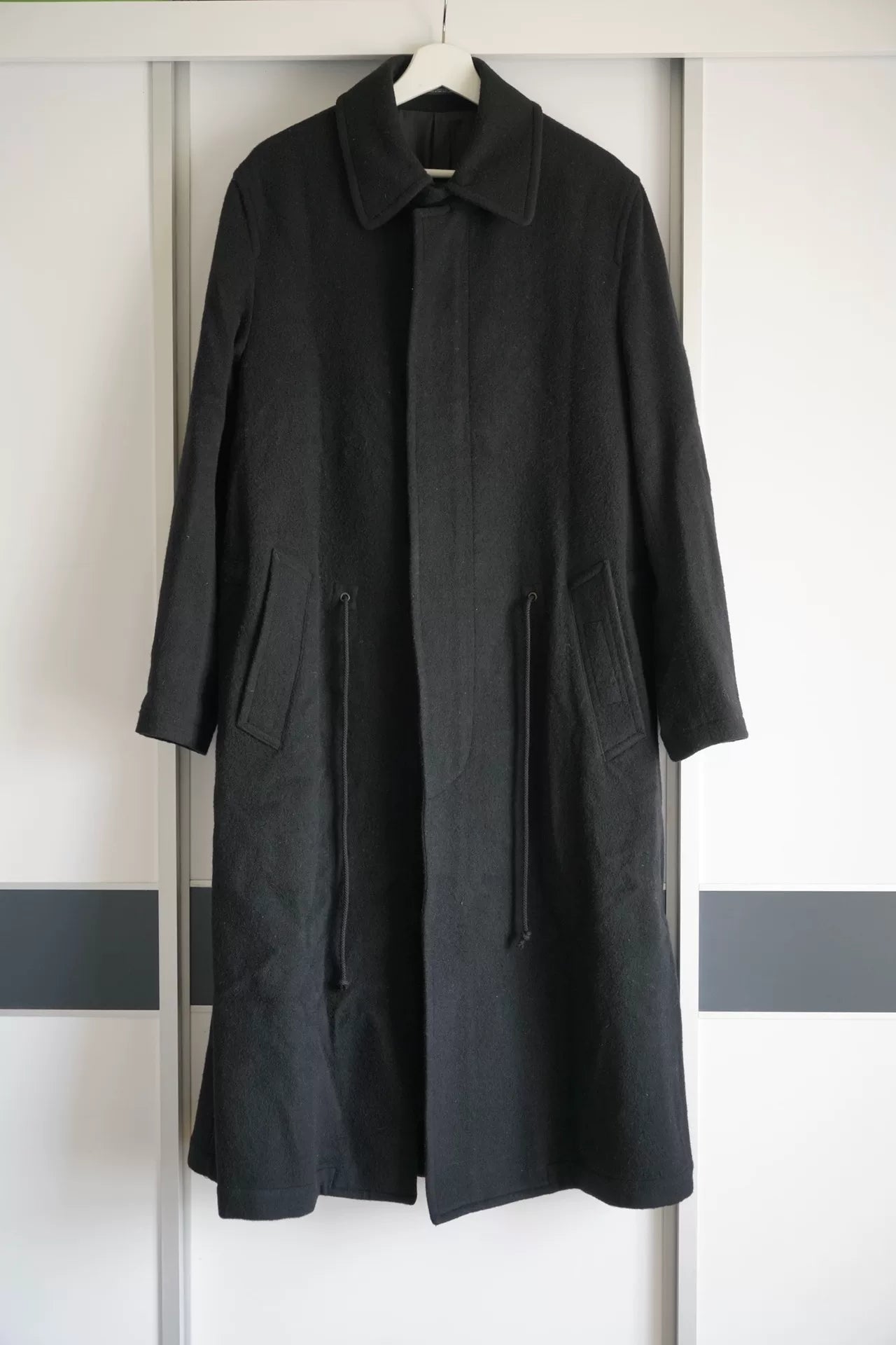 yohji yamamoto wool zip drawstring coat
