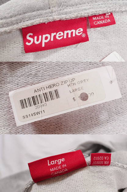 supreme anti hero zip-up hoodie gray