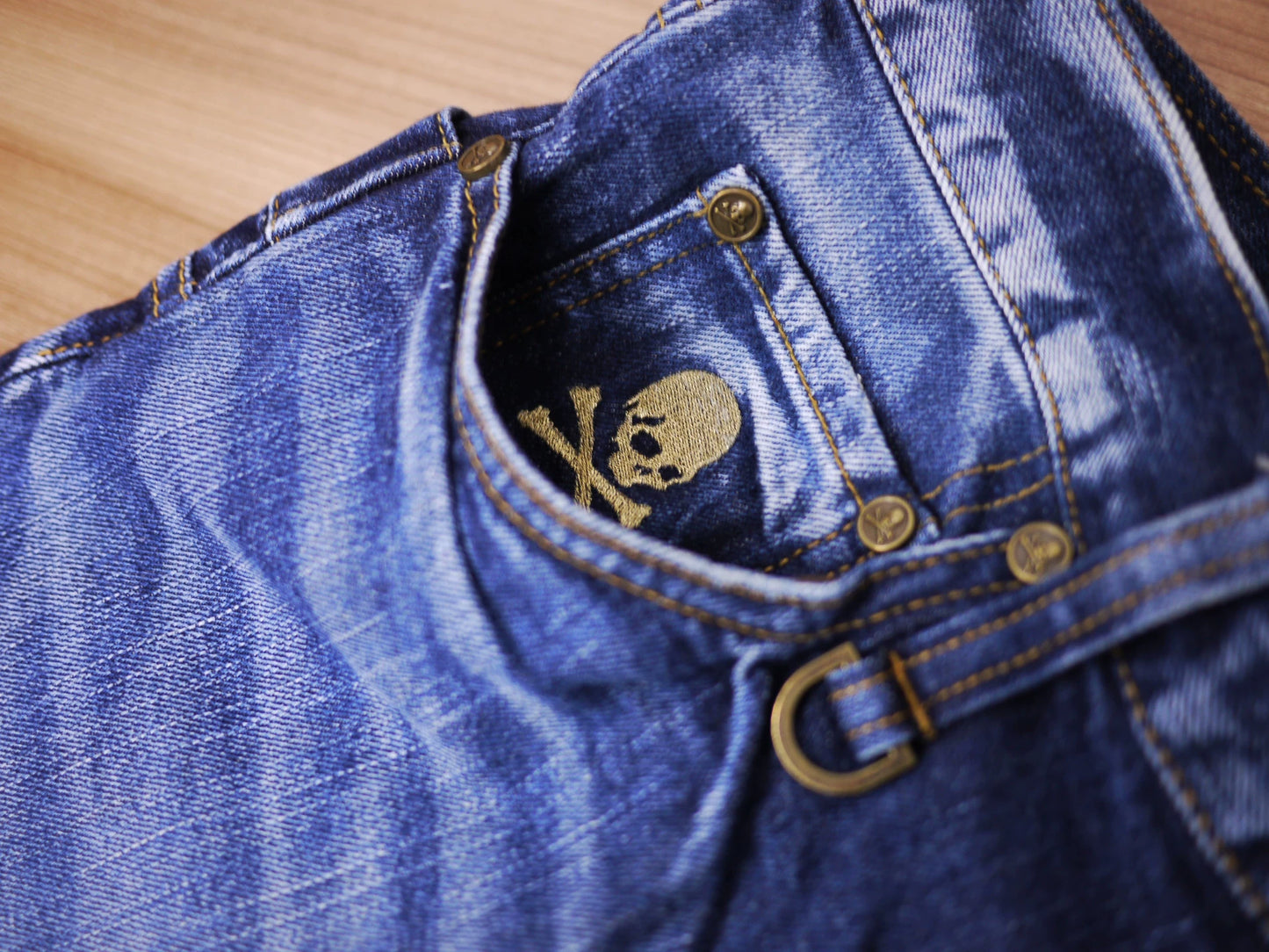 mastermind japan denim pants with unique design