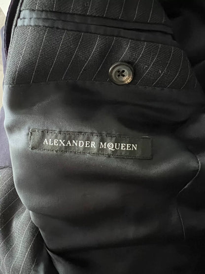 alexander mcqueen pinstripe suit jacket with removable collar