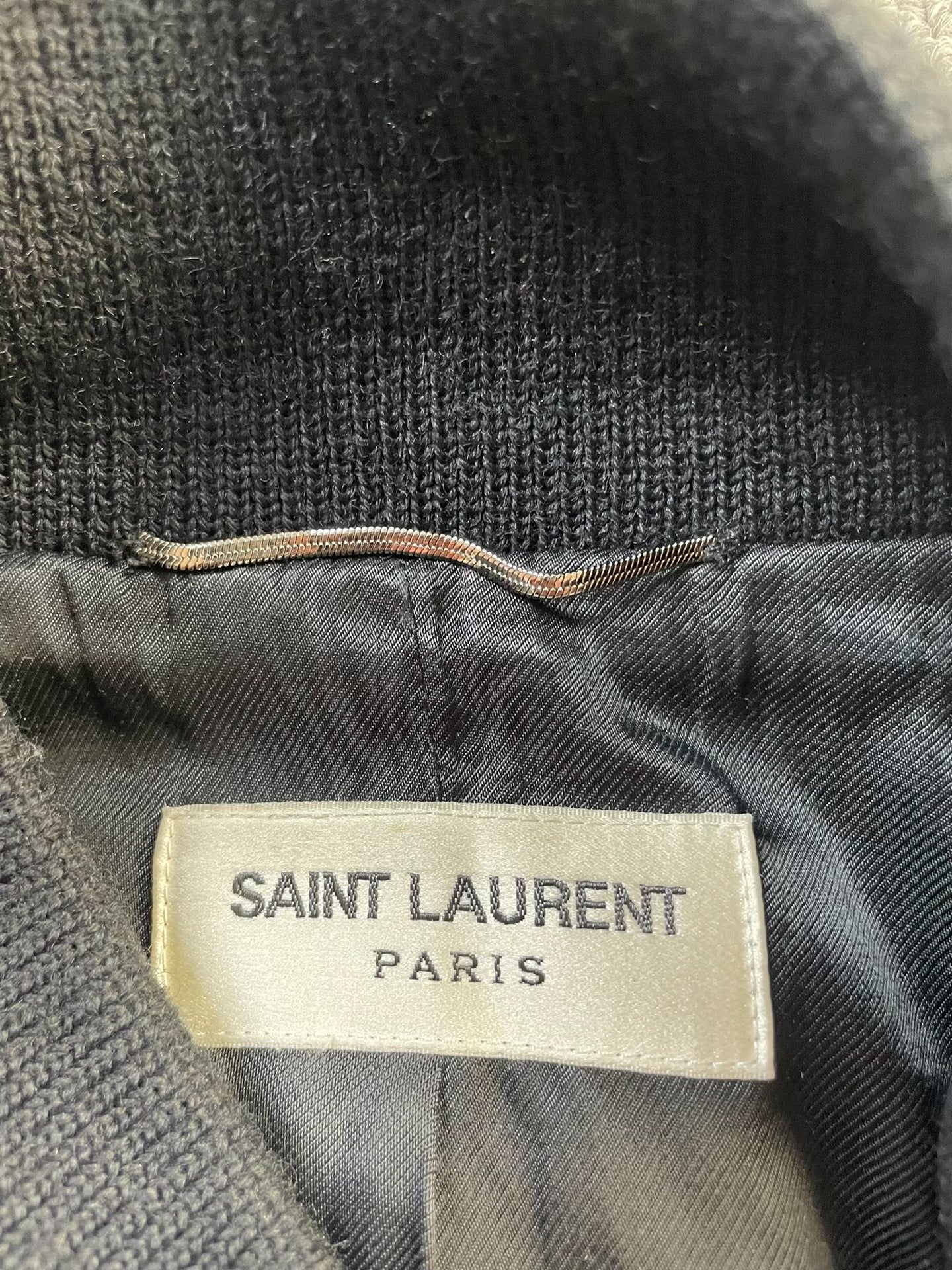 Saint Laurent Navy Wool Leather Sleeve Jacket