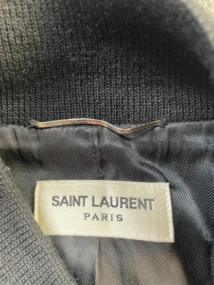 Saint Laurent Navy Wool Leather Sleeve Jacket