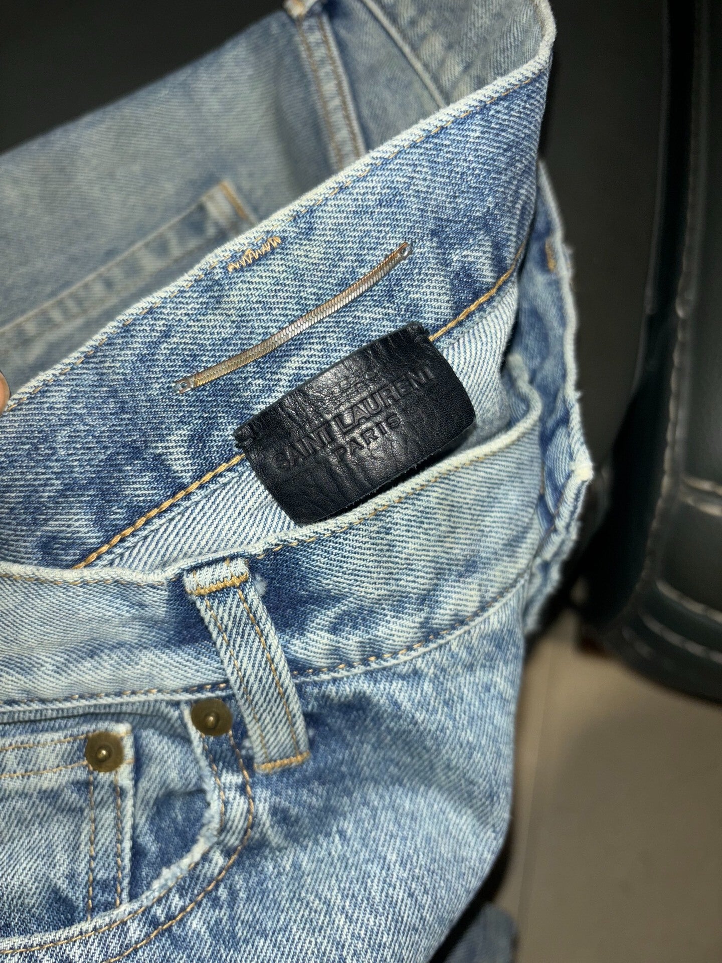 Saint Laurent Distressed Knee Denim Pants