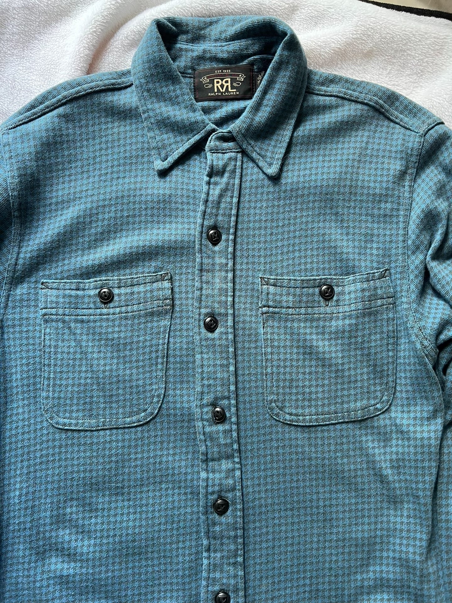 RRL Blue-Black Check Long-Sleeve Shirt S