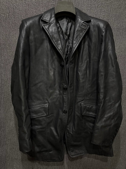 black leather suit coat with vampire style