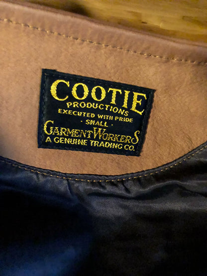 cootie leather utility vest in golden brown