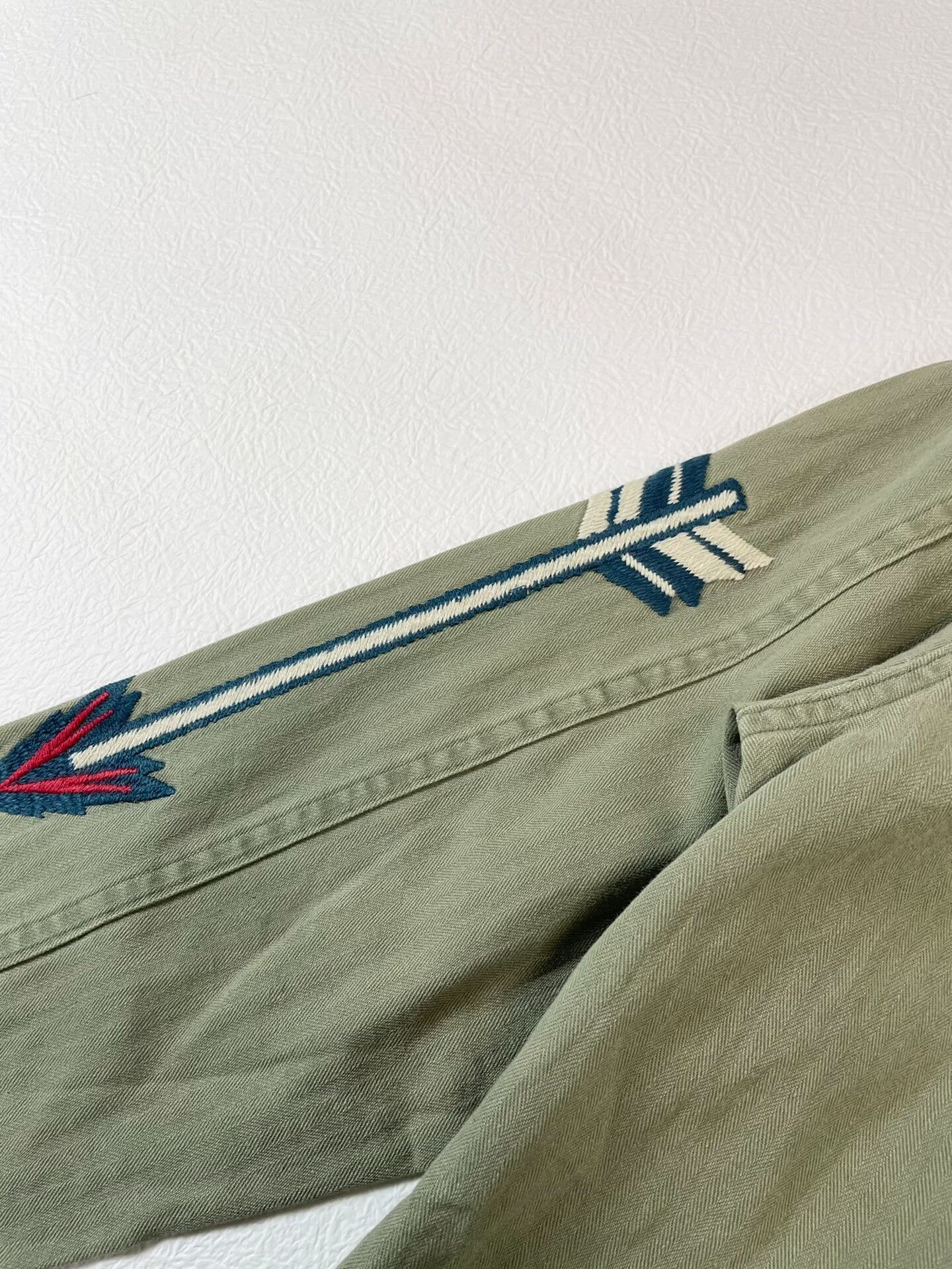 embroidered herringbone work shirt jacket