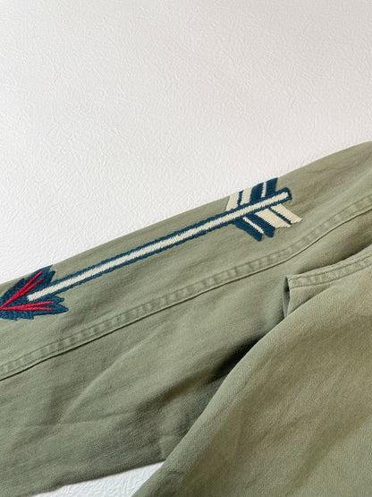 embroidered herringbone work shirt jacket