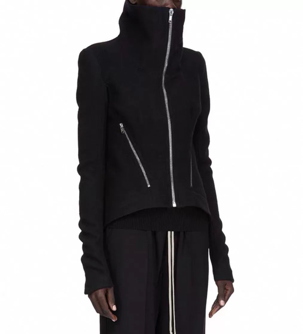 Rick Owens Black Wool High Neck Jacket