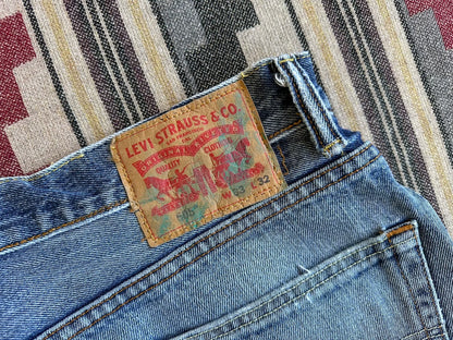 remade vintage fit heavy wash denim pants