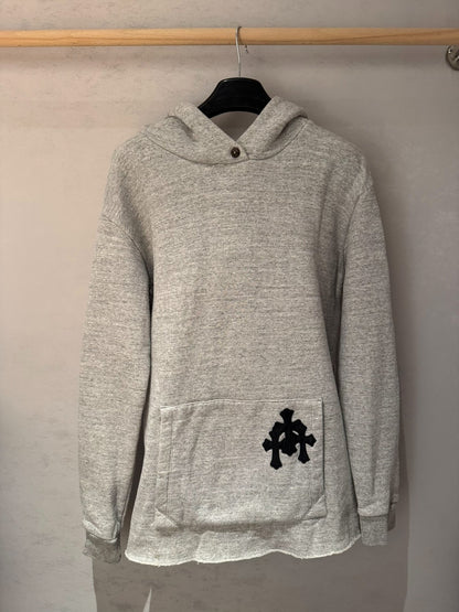 gray chrome hearts hoodie with cross detail