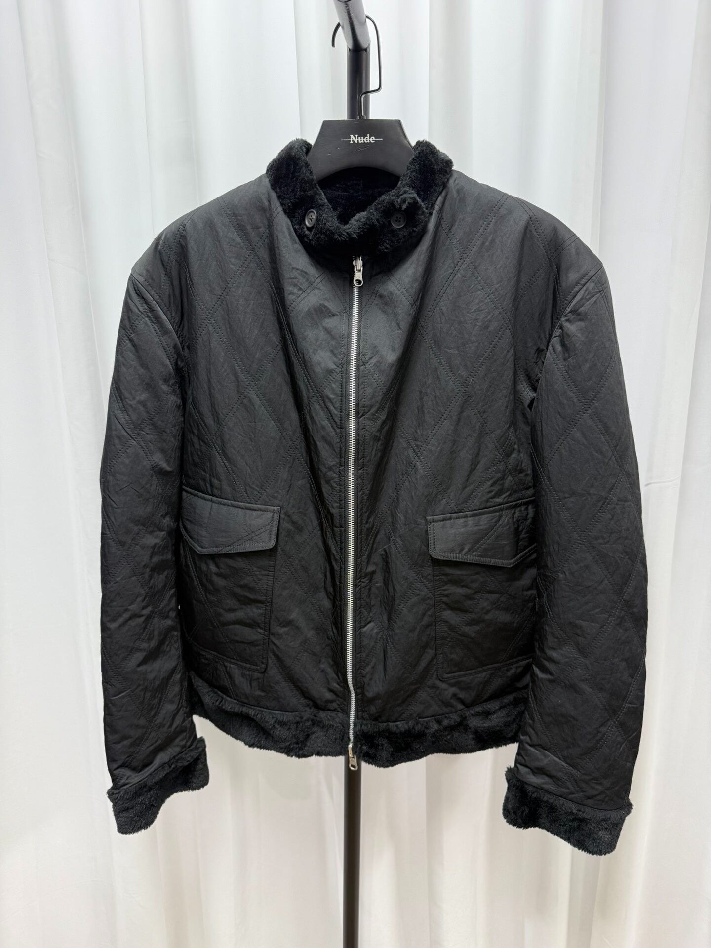 black faux fur jacket by yohji yamamoto