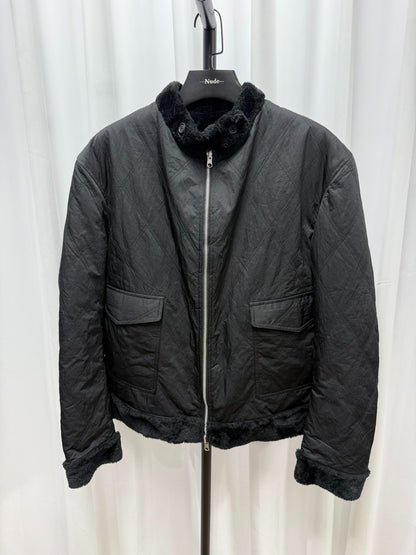 black faux fur jacket by yohji yamamoto