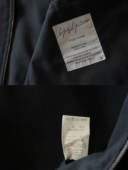 yohji yamamoto black wool zip jacket