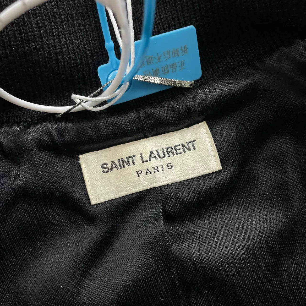 Saint Laurent Leather Sleeves Baseball Jacket