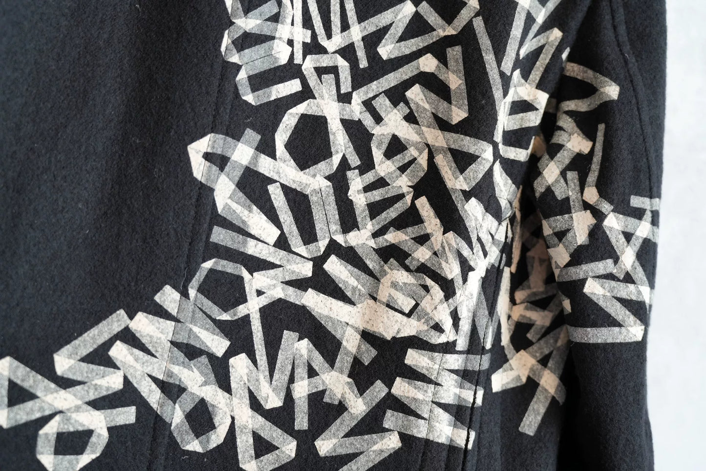 yohji yamamoto wool coat with print design