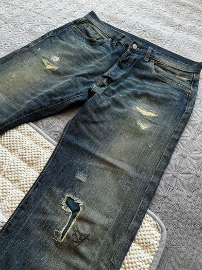 RRL Selvedge Distressed Patchwork Jeans