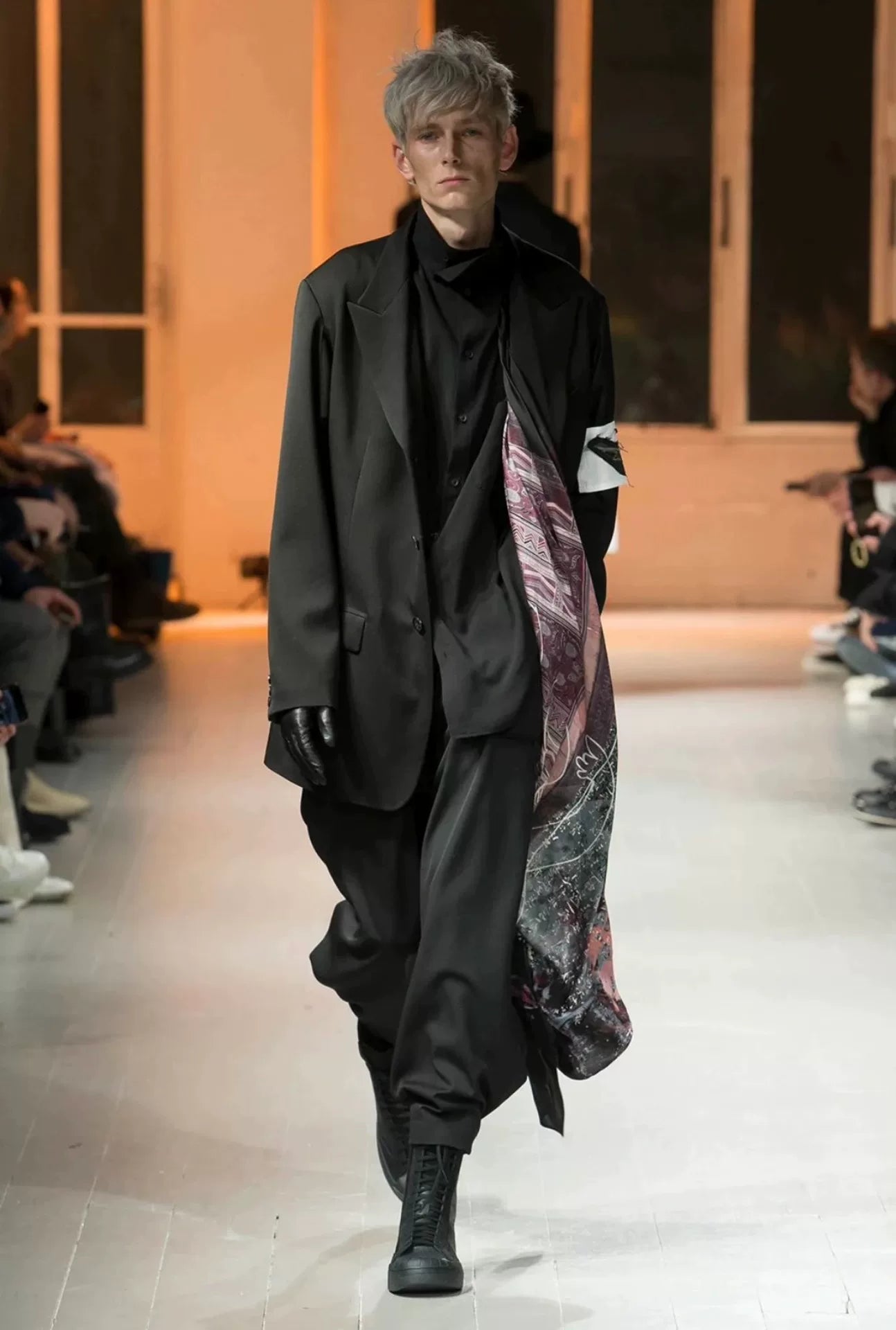 black wool suit jacket with white detail