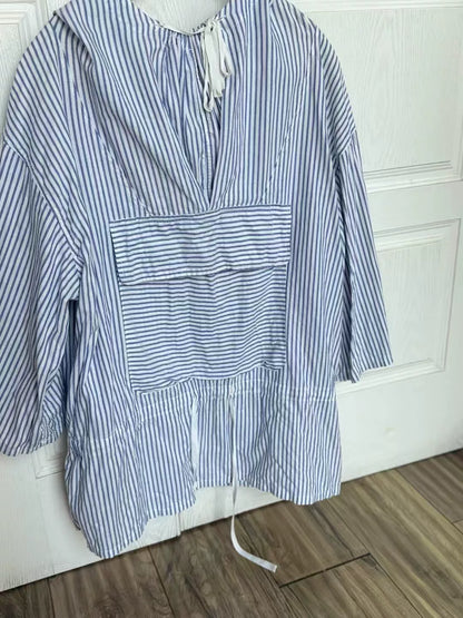 Kapital Navy Stripe Shirt Sweatshirt