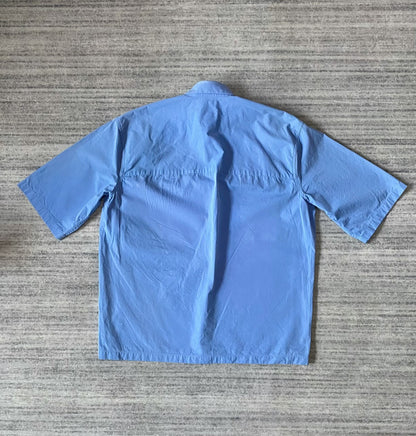 blue short sleeve utility shirt