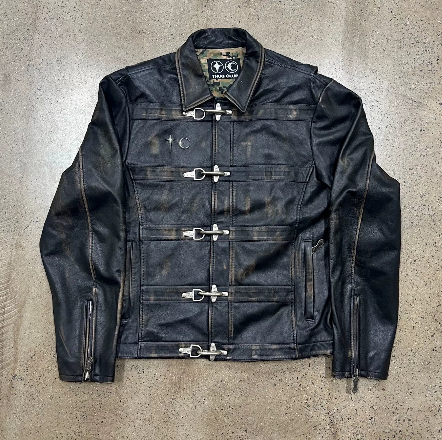 thug club vintage leather motorcycle jacket