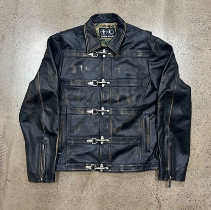 thug club vintage leather motorcycle jacket