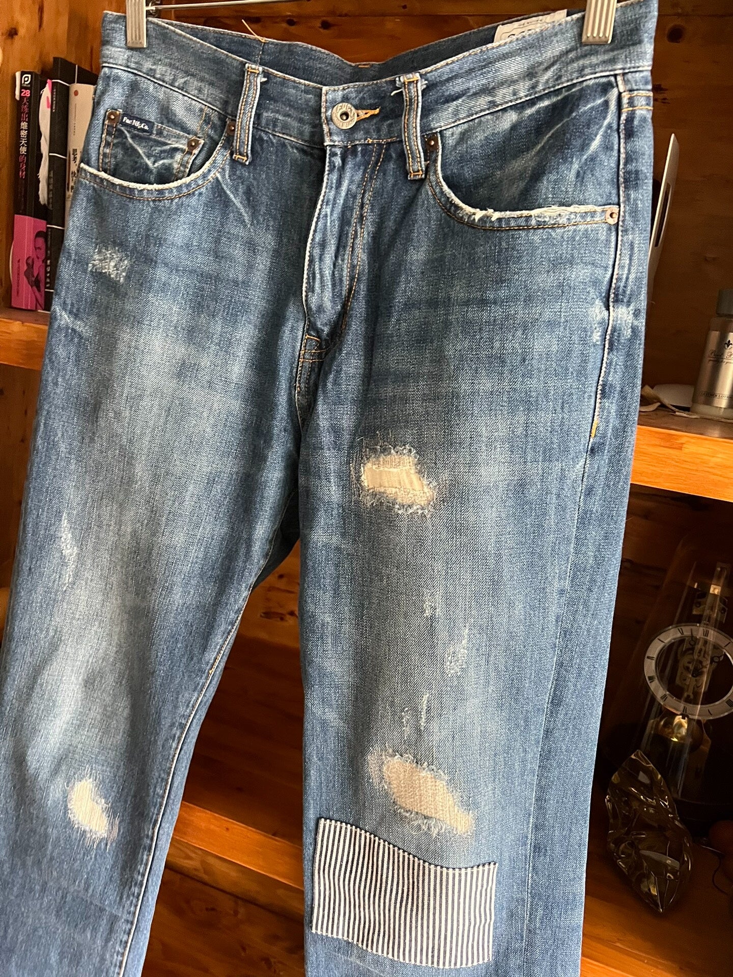 vintage washed denim patchwork pants