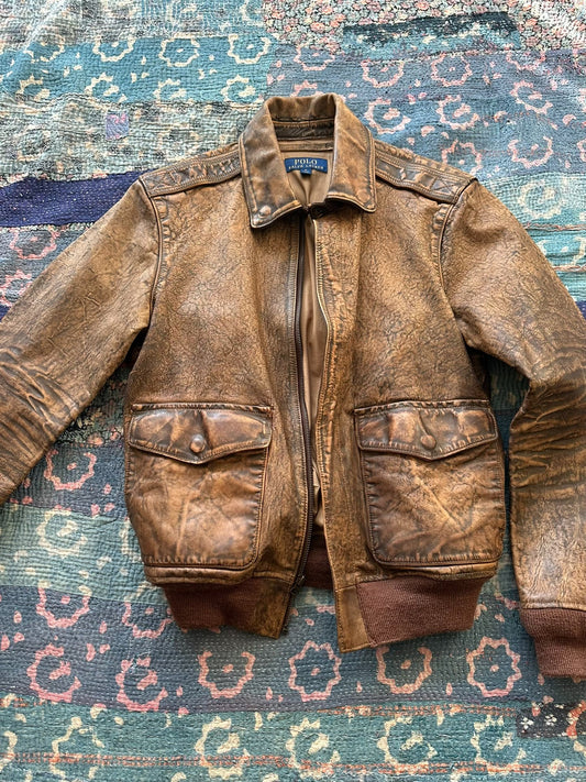 vintage ralph lauren worn leather jacket