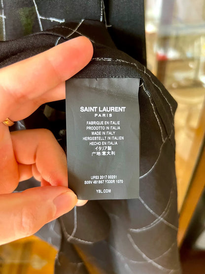 saint laurent black geometric silk shirt