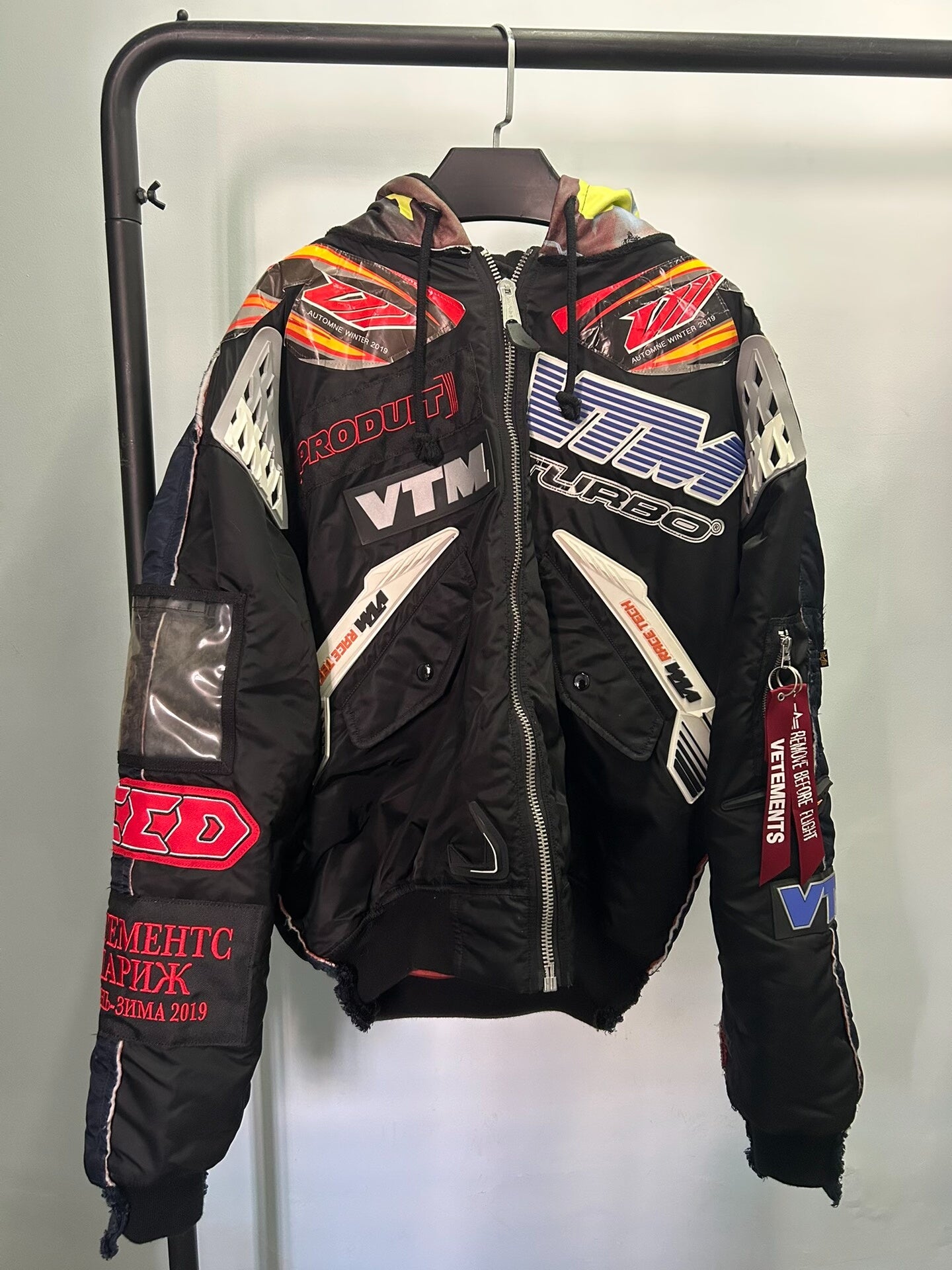 vetements x alpha bomber jacket with logos
