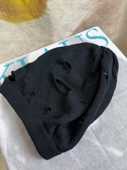 Yohji Yamamoto Distressed Black Beanie