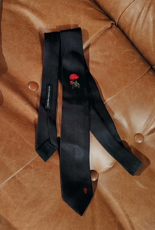 Alexander McQueen Black Rose Tie