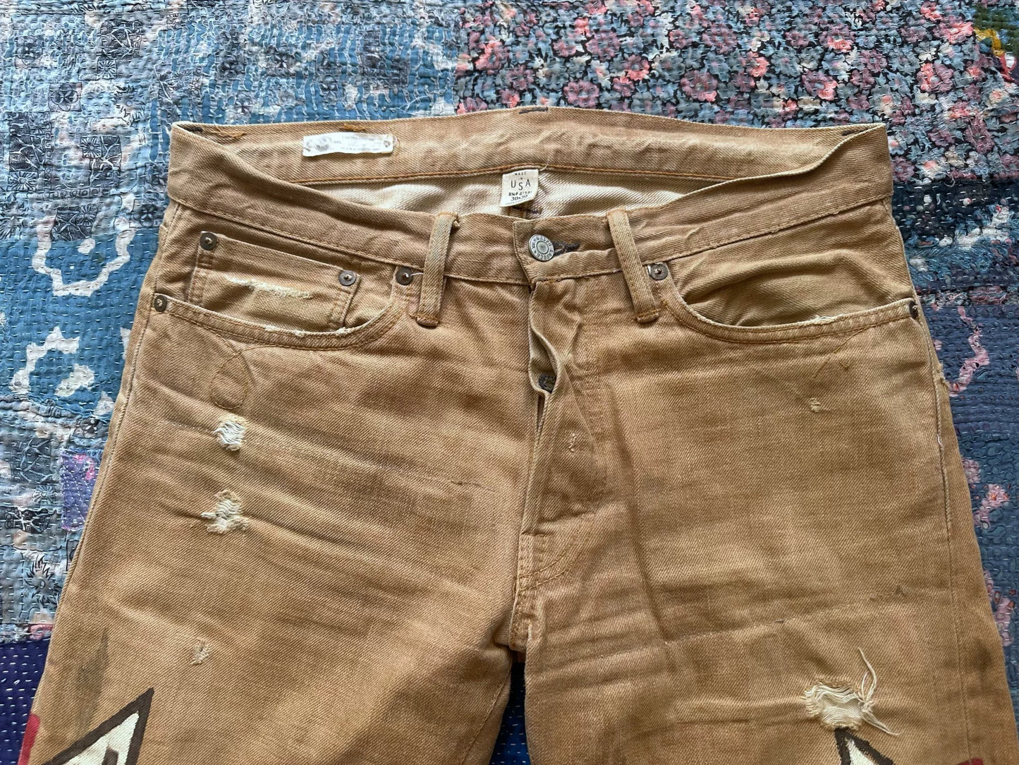 hand-painted limited edition distressed denim pants