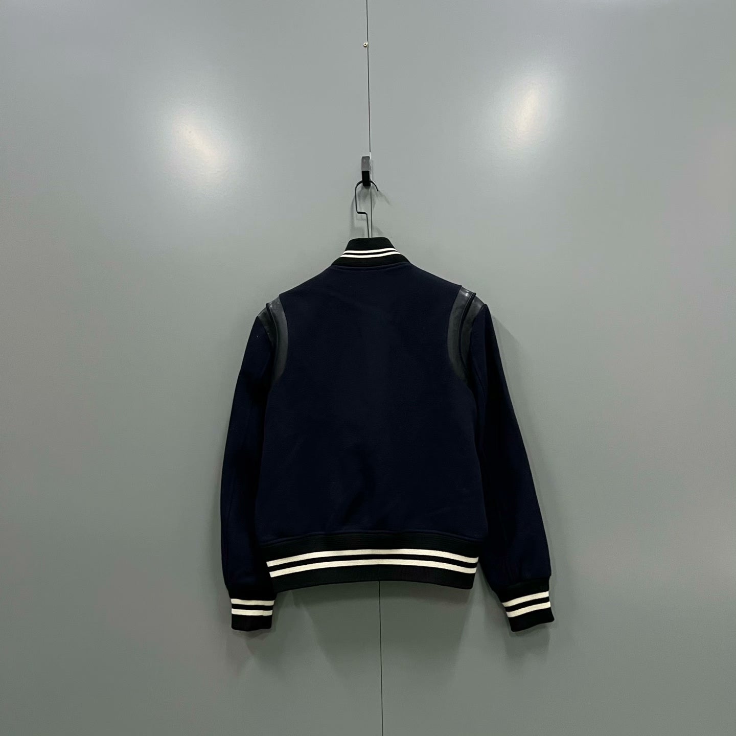 Saint Laurent Dark Blue Leather Sleeve Jacket