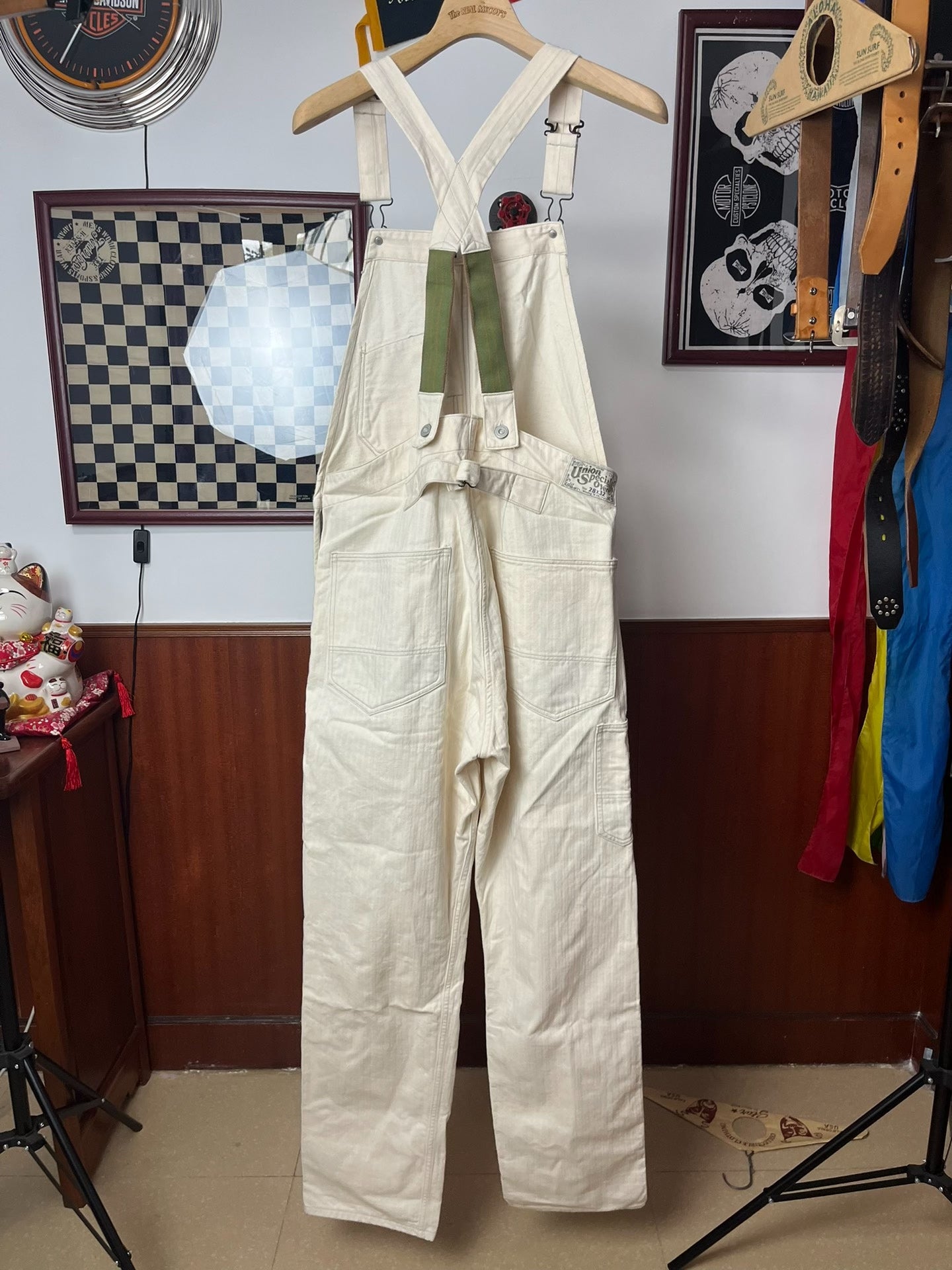 Freewheelers White Herringbone Overalls
