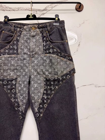 louis vuitton gray logo denim pants