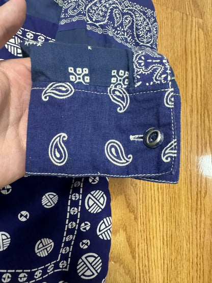 blue paisley patterned lhamo shirt