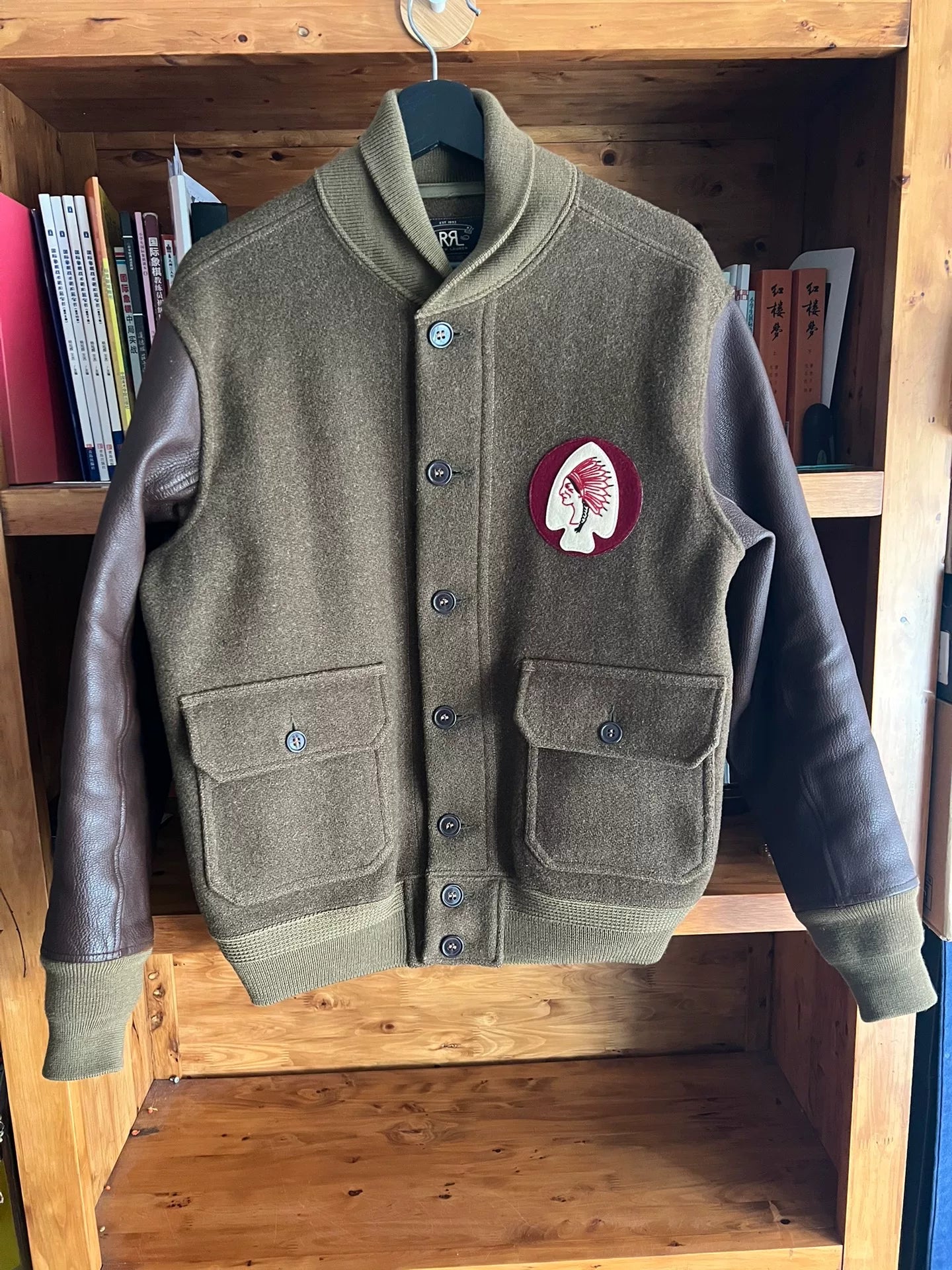 rrl double rl wool leather sleeve jacket