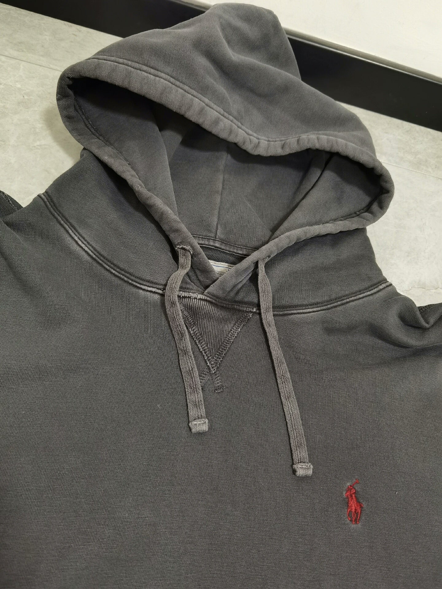 Ralph Lauren Distressed Charcoal Black Hoodie