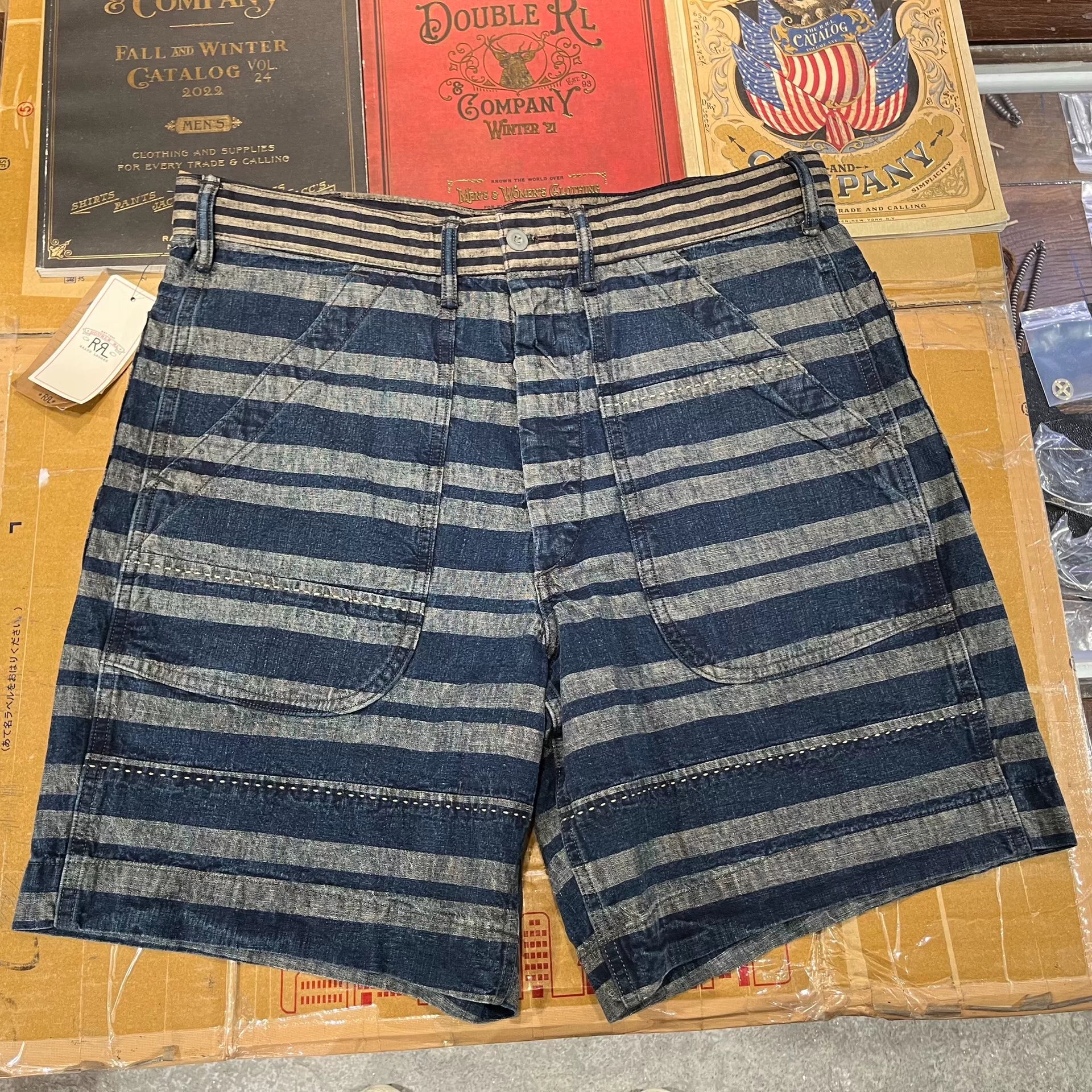 RRL Indigo Striped Shorts for Summer