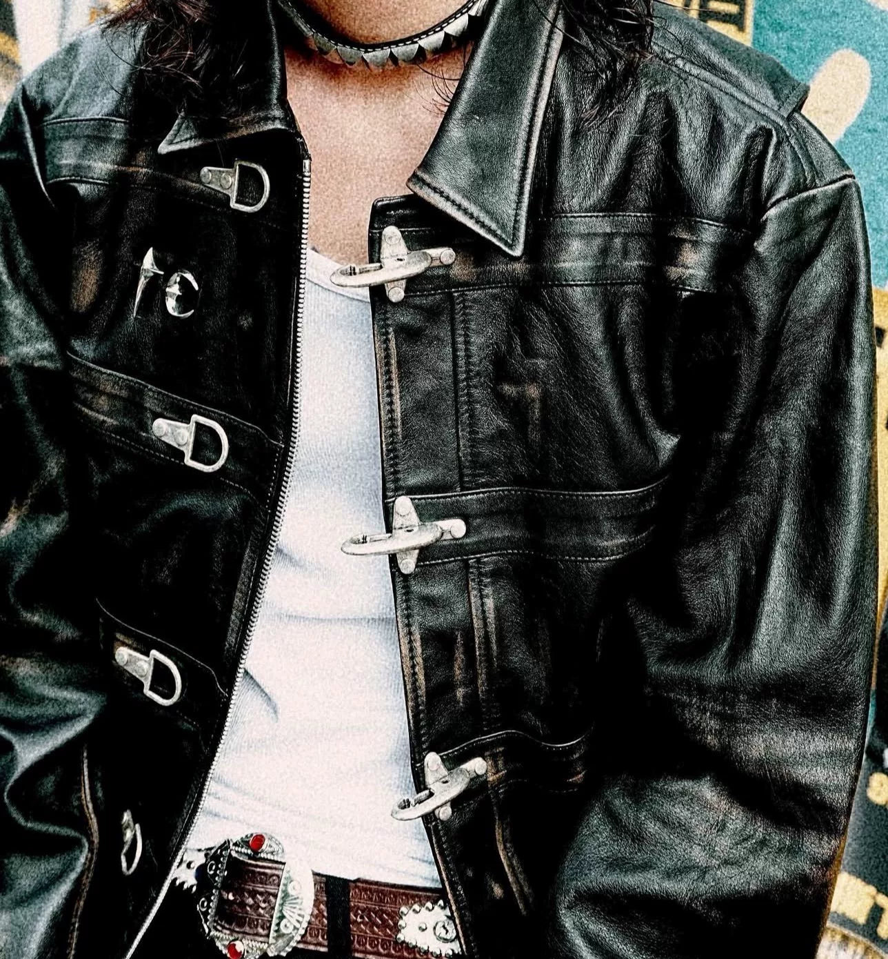 thug club vintage leather motorcycle jacket