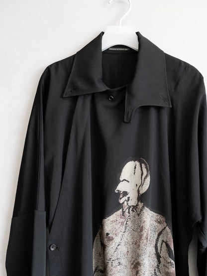 Yohji Yamamoto Black Long Robe With Print