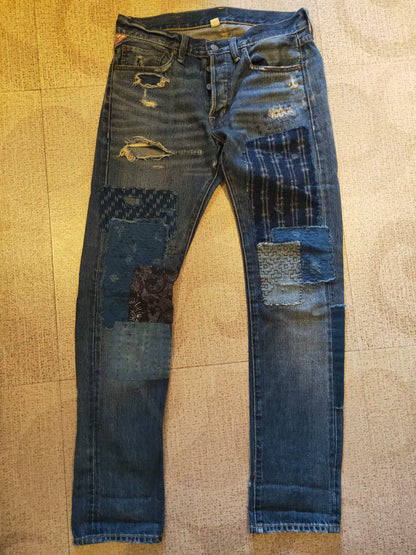 RRL Distressed Art Patch Jeans