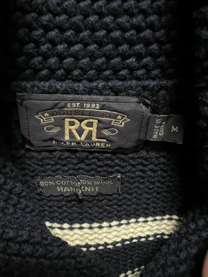 striped rrl cardigan in navy and cream