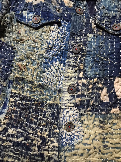 unique boro patchwork blue-yellow jacket